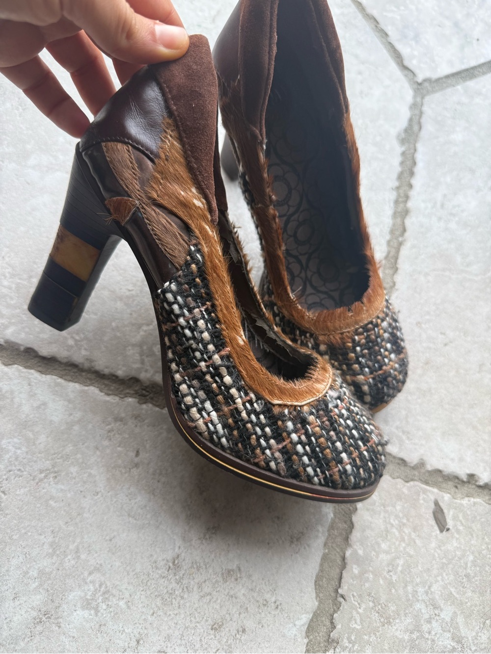 Morenatom calf hair & tweed heels size 6B